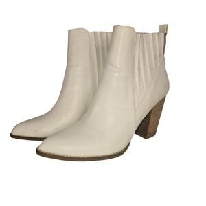 Beast Fashion Boots Womens 9 White Faux Leather Ankle Chelsea Block Heel Cowgirl